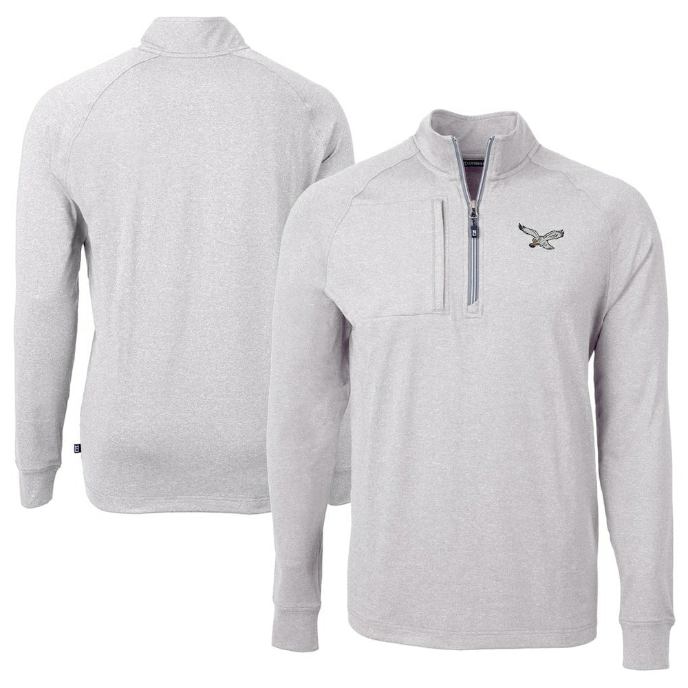 Philadelphia Eagles Cutter & Buck Adapt Eco Knit Heathered Recycled Quarter-Zip Pullover Heather Gray | NFL