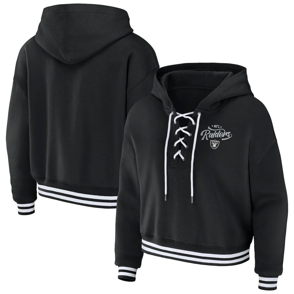 Las Vegas Raiders WEAR by Erin Andrews Women's Lace-Up Pullover Hoodie Black | NFL
