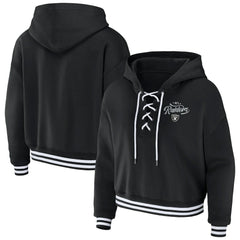 Las Vegas Raiders WEAR by Erin Andrews Women's Lace-Up Pullover Hoodie Black | NFL
