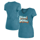 Miami Dolphins New Era Women's Enzyme Wash Low V-Neck T-Shirt Aqua | NFL