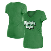 Philadelphia Eagles New Era Women's Enzyme Wash Low V-Neck T-Shirt Green | NFL