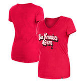 San Francisco 49ers New Era Women's Enzyme Wash Low V-Neck T-Shirt Scarlet | NFL