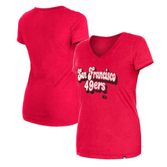 San Francisco 49ers New Era Women's Enzyme Wash Low V-Neck T-Shirt Scarlet | NFL