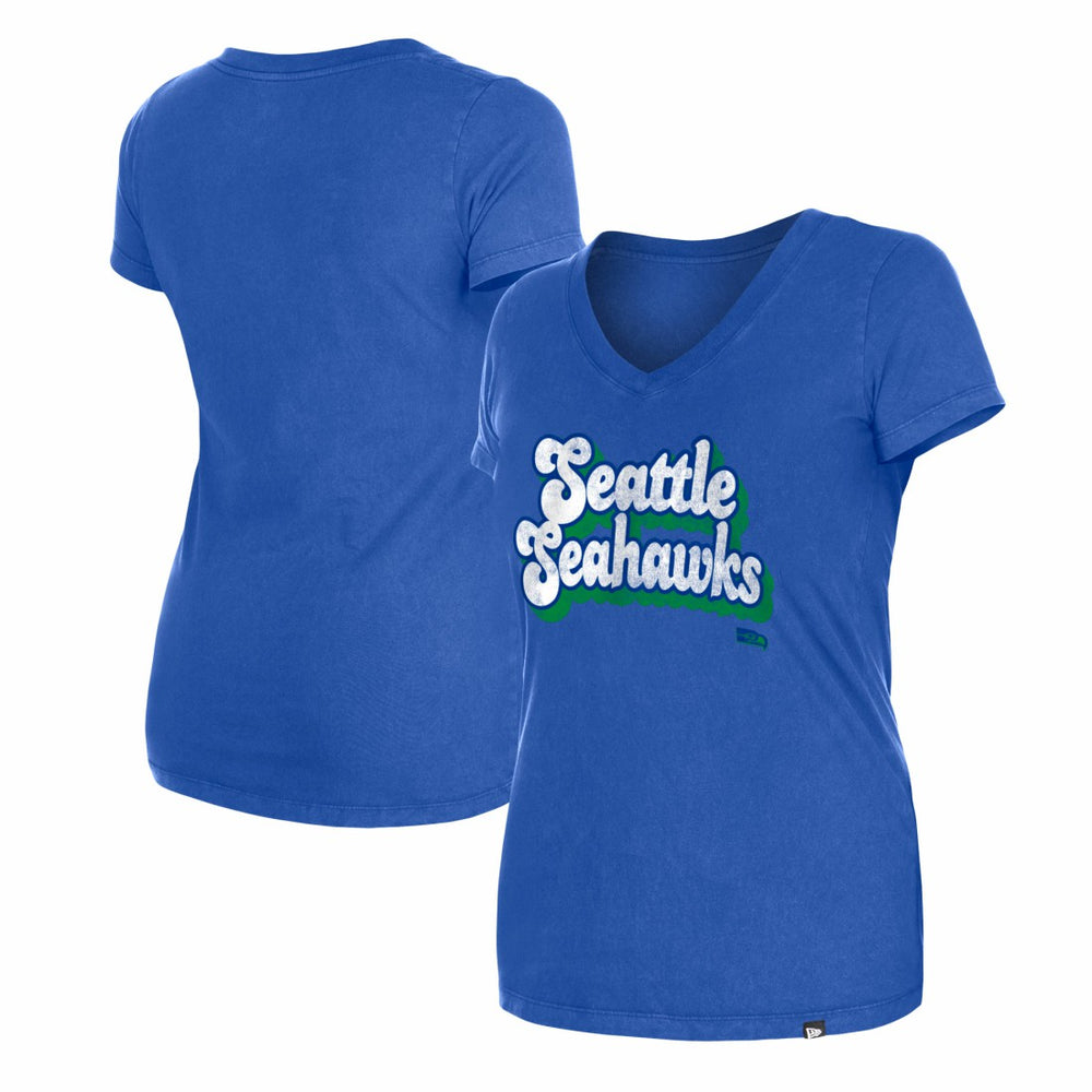 Seattle Seahawks New Era Women's Enzyme Wash Low V-Neck T-Shirt Royal | NFL
