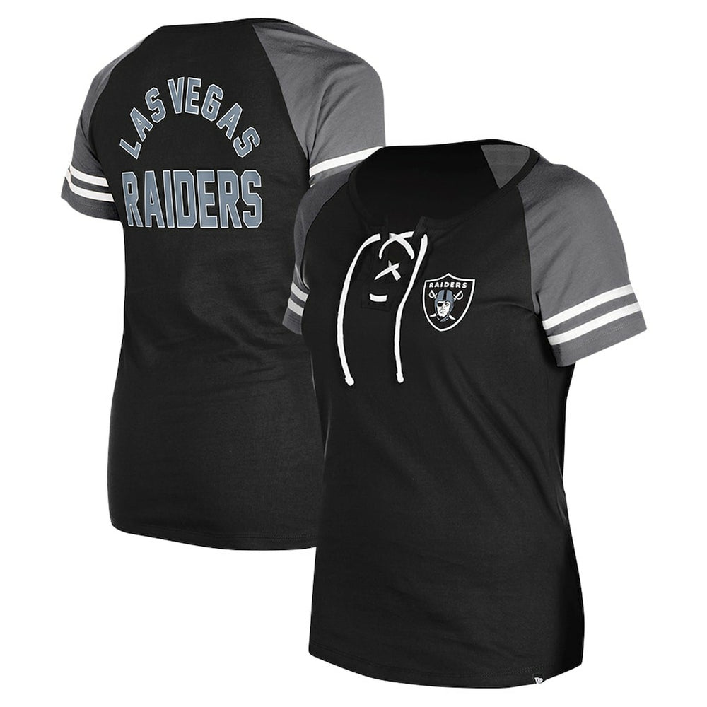 Las Vegas Raiders New Era Women's Lace-Up Raglan T-Shirt Black | NFL