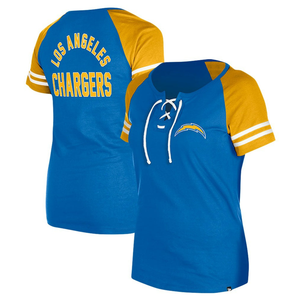 Los Angeles Chargers New Era Women's Lace-Up Raglan T-Shirt Powder Blue | NFL