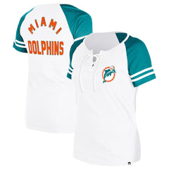 Miami Dolphins New Era Women's Throwback Lace-Up Raglan T-Shirt Gray | NFL