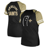 New Orleans Saints New Era Women's Lace-Up Raglan T-Shirt Black | NFL