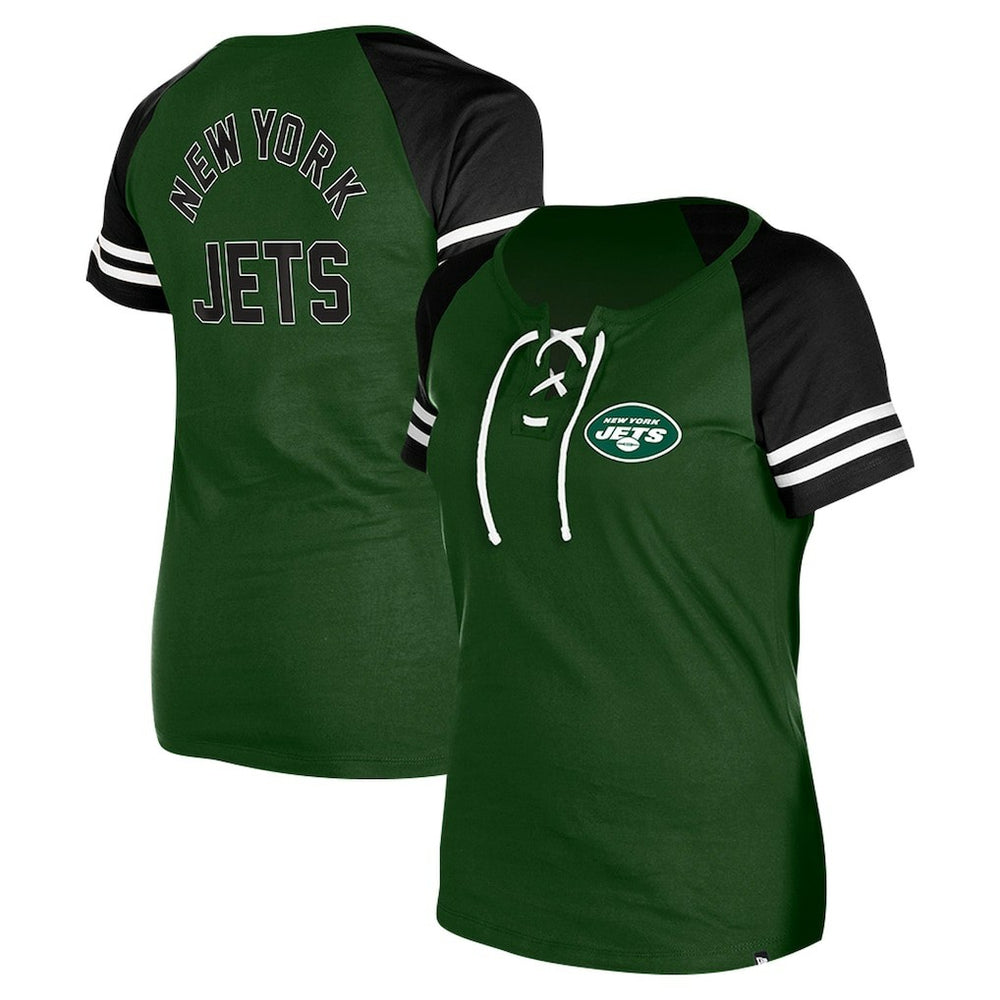 New York Jets New Era Women's Lace-Up Raglan T-Shirt Green | NFL