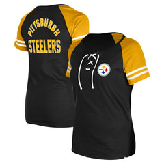 Pittsburgh Steelers New Era Women's Lace-Up Raglan T-Shirt Black | NFL