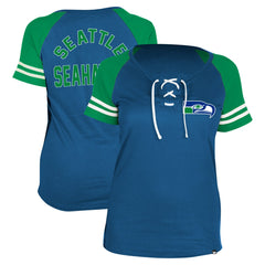 Seattle Seahawks New Era Women's Throwback Lace-Up Raglan T-Shirt Royal | NFL