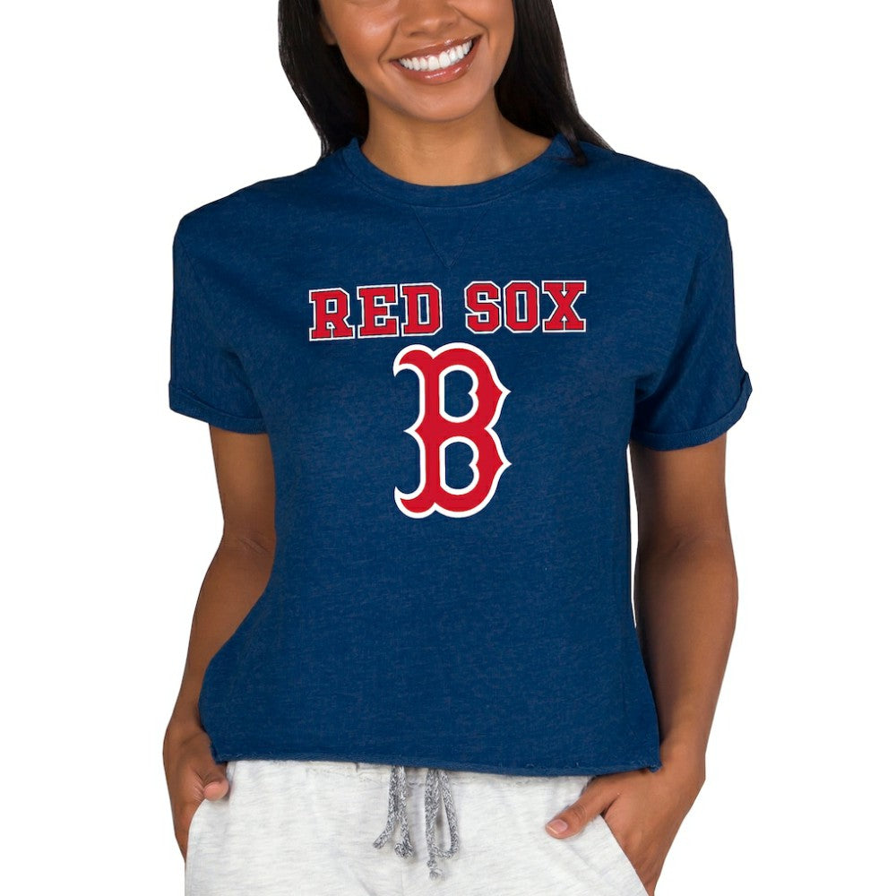 Boston Red Sox Concepts Sport Women's Tri-Blend Mainstream Terry Short Sleeve Sweatshirt Top - MLB