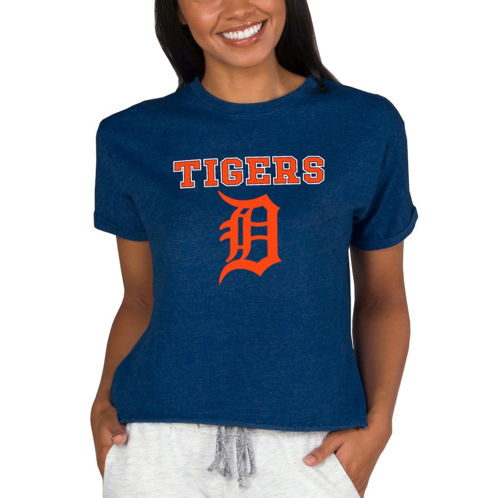Detroit Tigers Concepts Sport Women's Tri-Blend Mainstream Terry Short Sleeve Sweatshirt Top - MLB