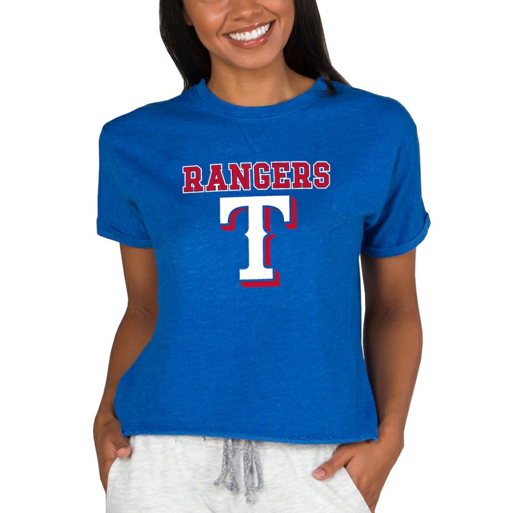 Texas Rangers Concepts Sport Women's Tri-Blend Mainstream Terry Short Sleeve Sweatshirt Top - MLB