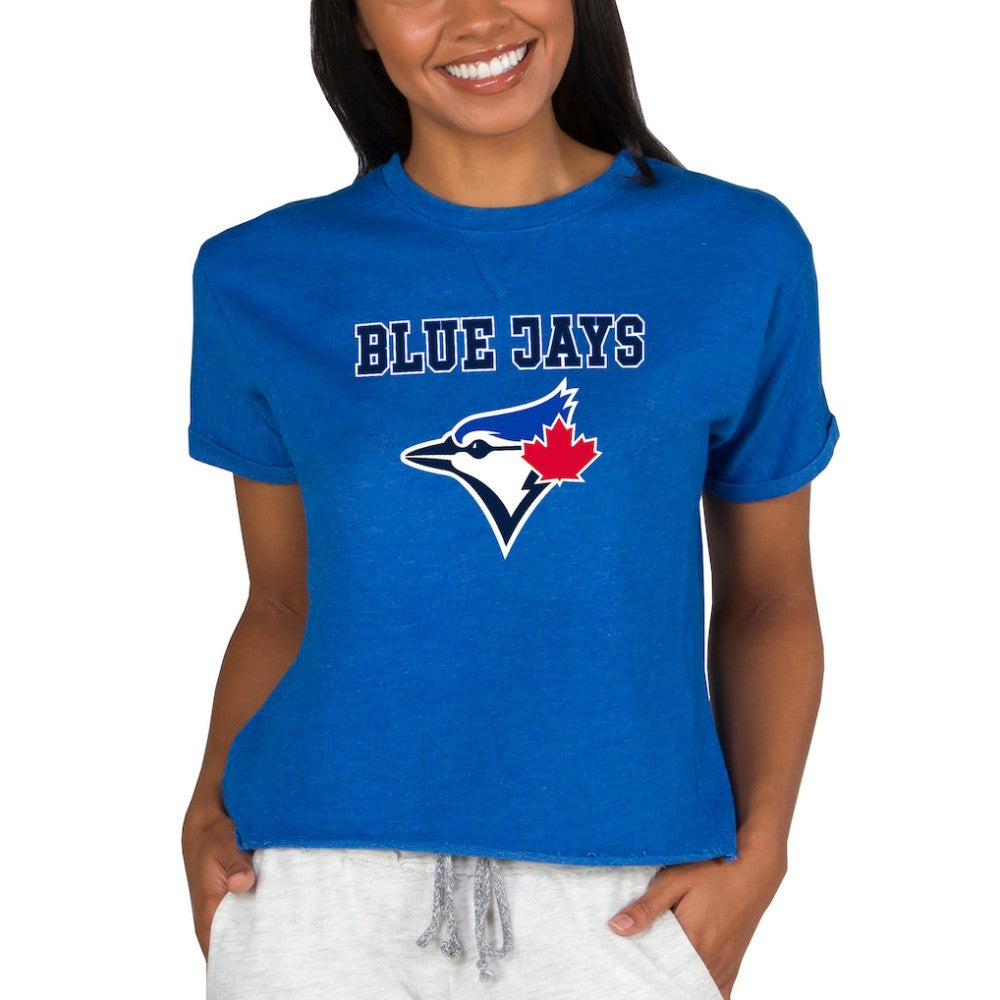 Toronto Blue Jays Concepts Sport Women's Tri-Blend Mainstream Terry Short Sleeve Sweatshirt Top - MLB