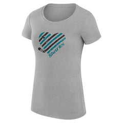 San Jose Sharks G-III 4Her by Carl Banks Women's Super-Slim Fit Lightweight Heart T-Shirt - Heather Gray - NHL
