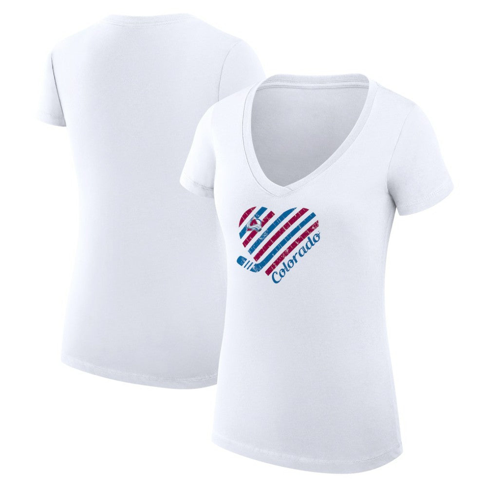 Colorado Avalanche G-III 4Her by Carl Banks Women's Super-Slim Fit Lightweight Heart V-Neck T-Shirt - White - NHL