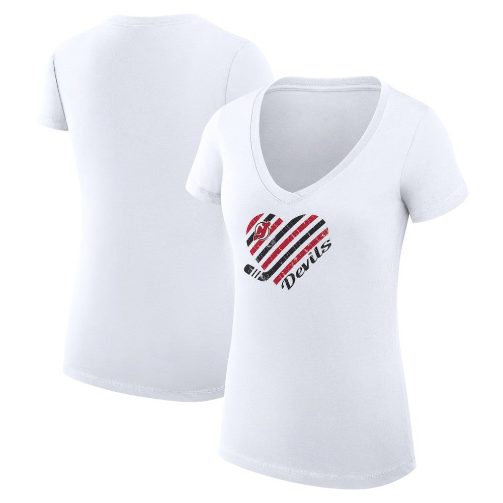New Jersey Devils G-III 4Her by Carl Banks Women's Super-Slim Fit Lightweight Heart V-Neck T-Shirt - White - NHL