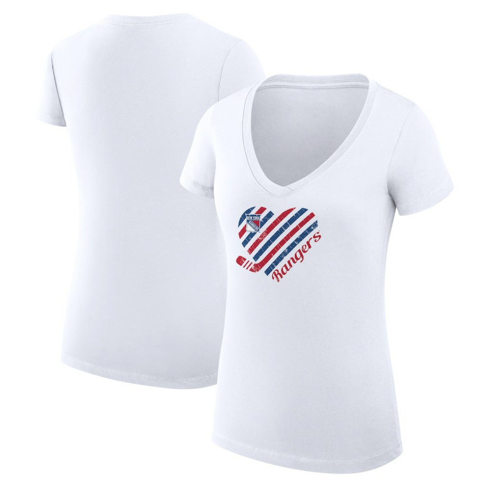 New York Rangers G-III 4Her by Carl Banks Women's Super-Slim Fit Lightweight Heart V-Neck T-Shirt - White - NHL