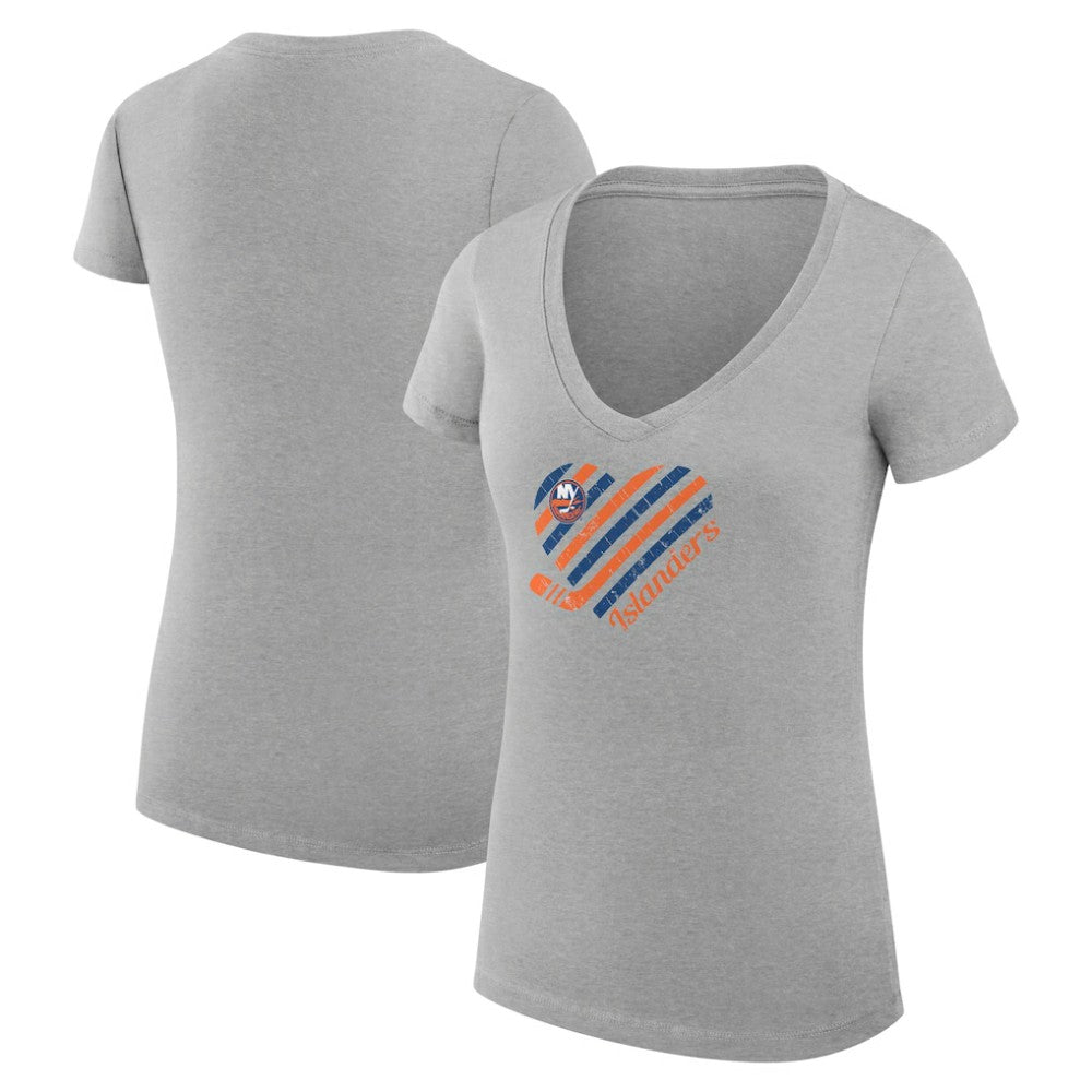 New York Islanders G-III 4Her by Carl Banks Women's Super-Slim Fit Lightweight Heart V-Neck T-Shirt - Heather Gray - NHL