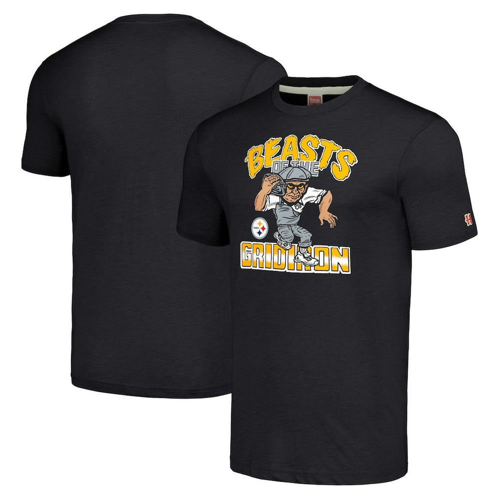 Pittsburgh Steelers Homage Unisex Monsters of the Gridiron Halloween Tri-Blend T-Shirt Charcoal | NFL