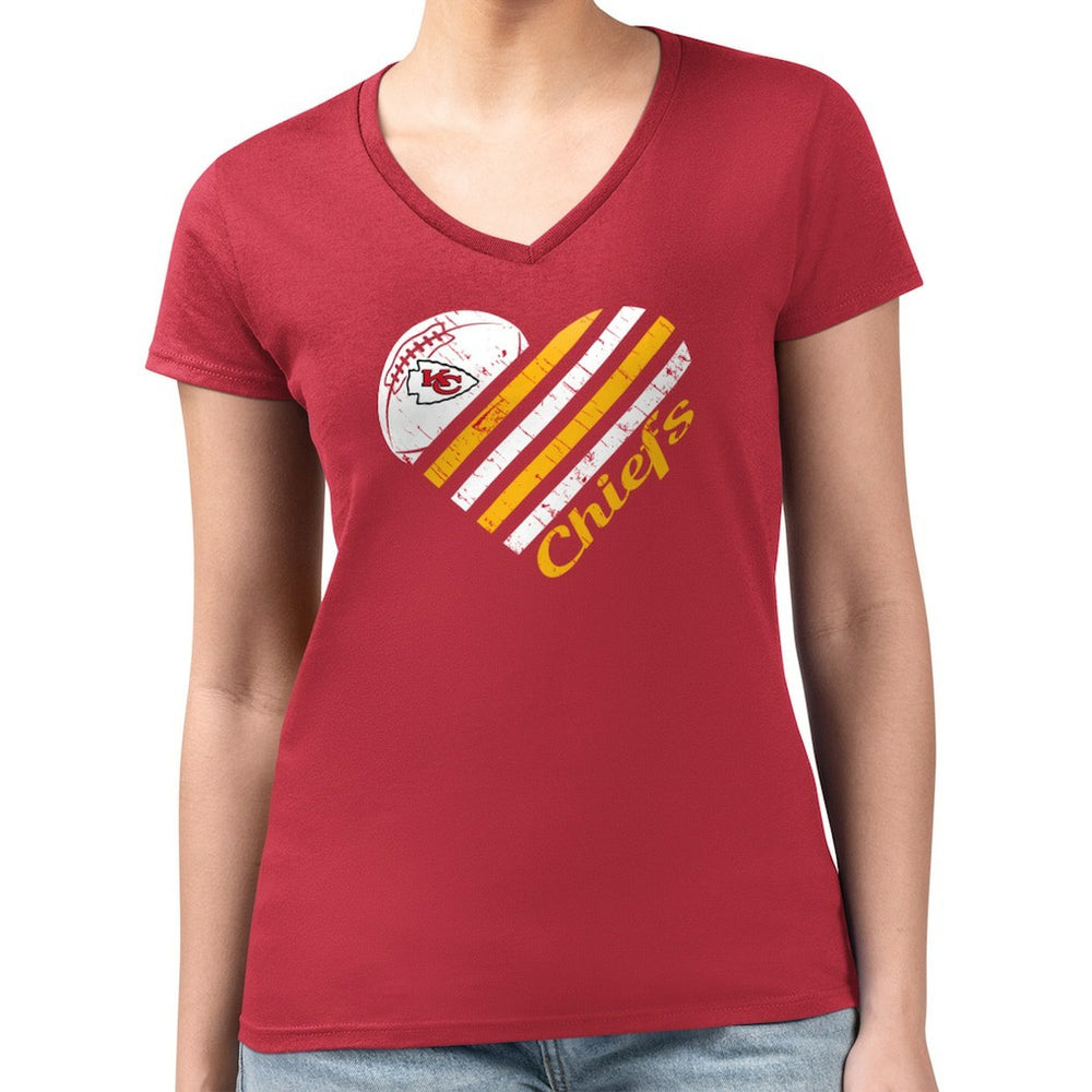 Kansas City Chiefs G-III 4Her by Carl Banks Women's Super-Slim Fit Lightweight Heart Graphic V-Neck T-Shirt Red | NFL