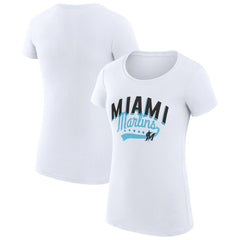 Miami Marlins G-III 4Her by Carl Banks Women's Super-Slim Fit Lightweight Filigree Team T-Shirt - MLB