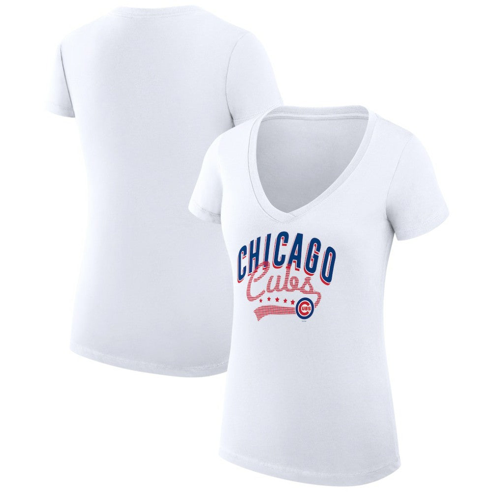 Chicago Cubs G-III 4Her by Carl Banks Women's Super-Slim Fit Lightweight Filigree Team V-Neck T-Shirt - MLB