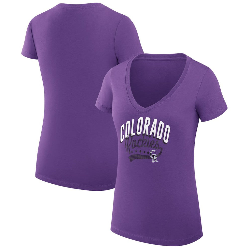 Colorado Rockies G-III 4Her by Carl Banks Women's Super-Slim Fit Lightweight Filigree Team V-Neck T-Shirt - MLB