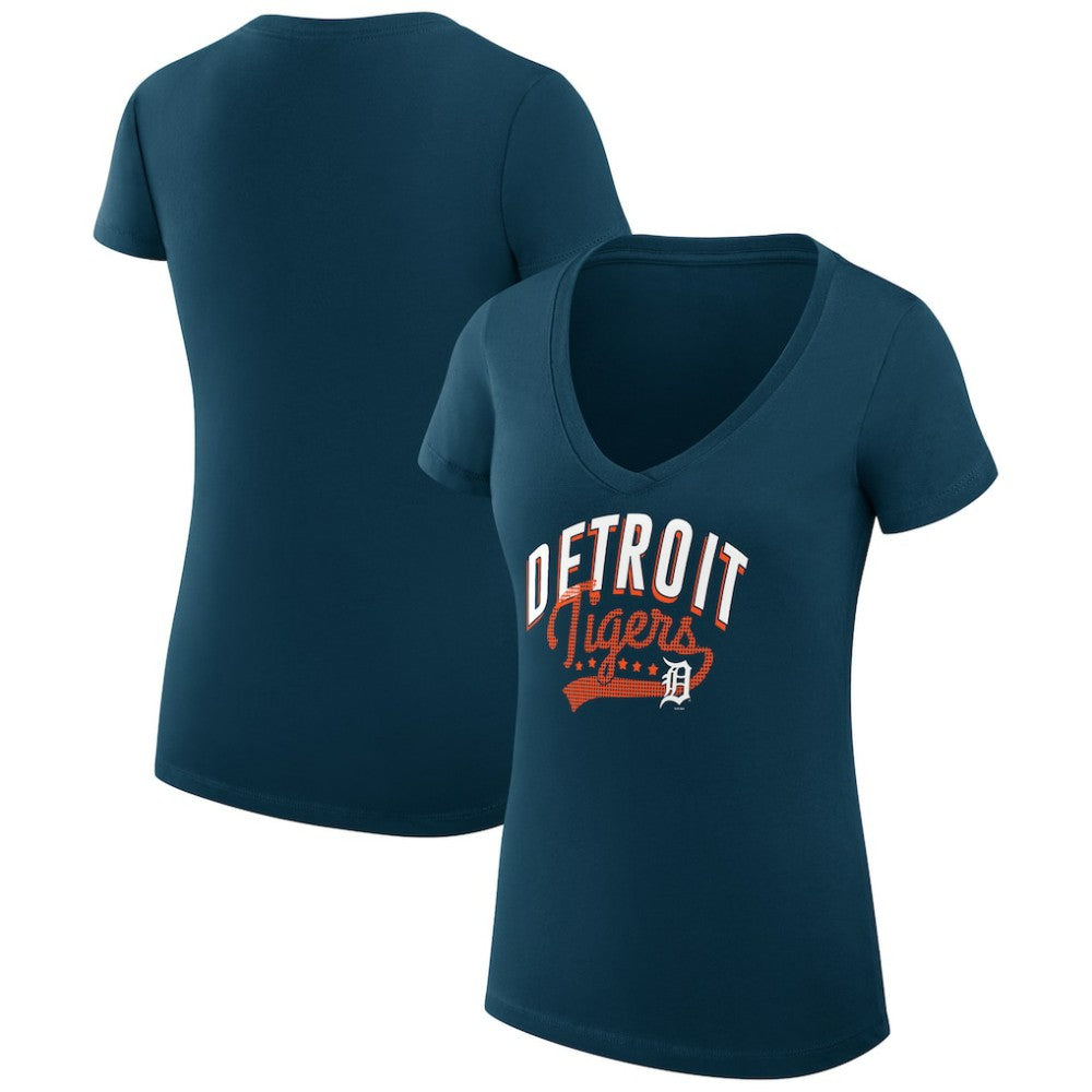 Detroit Tigers G-III 4Her by Carl Banks Women's Super-Slim Fit Lightweight Filigree Team V-Neck T-Shirt - MLB