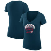Washington Nationals G-III 4Her by Carl Banks Women's Super-Slim Fit Lightweight Filigree Team V-Neck T-Shirt - MLB