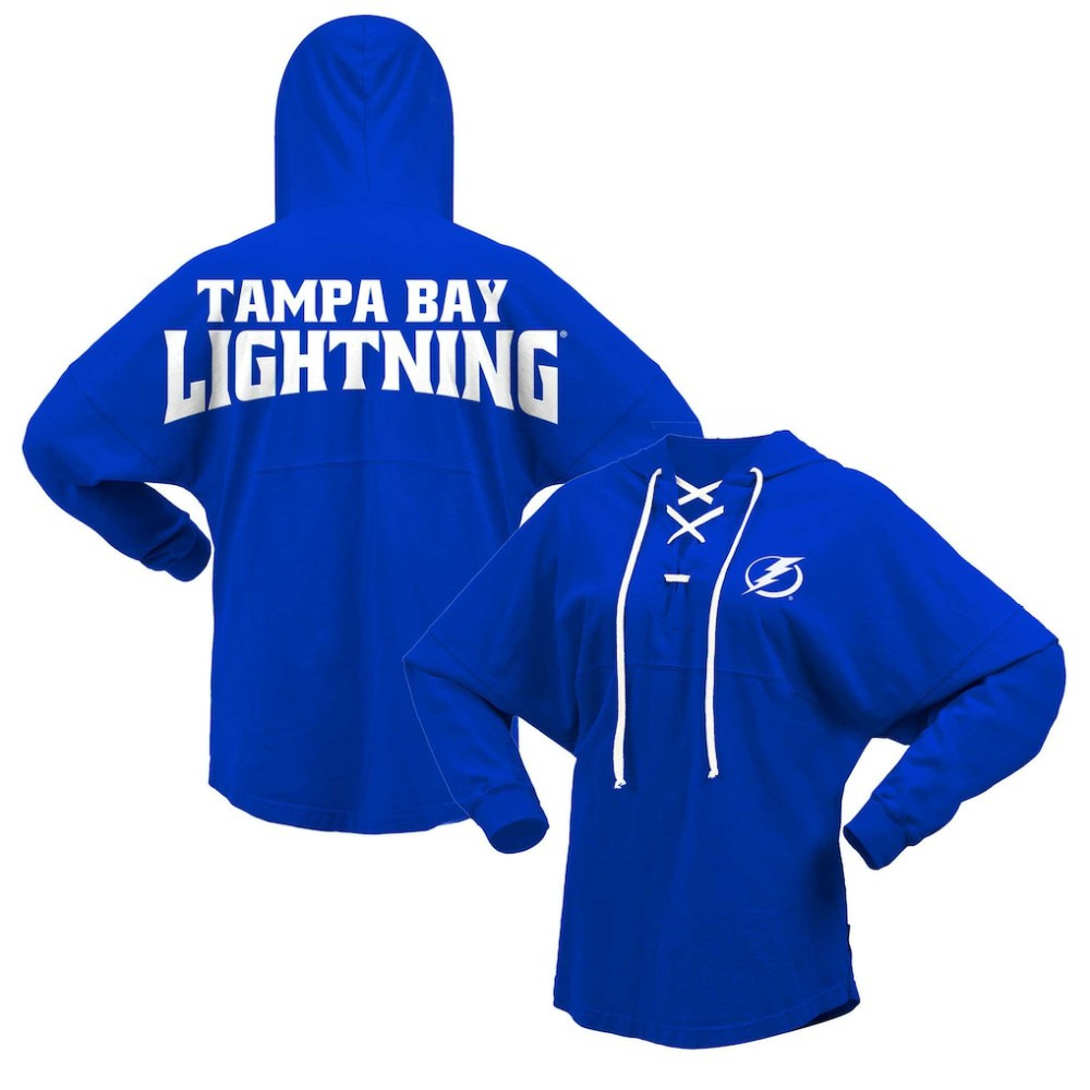 Tampa Bay Lightning Fanatics Women's Jersey Lace-Up V-Neck Long Sleeve Hoodie T-Shirt - Blue - NHL