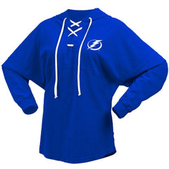 Tampa Bay Lightning Fanatics Women's Jersey Lace-Up V-Neck Long Sleeve Hoodie T-Shirt - Blue - NHL