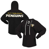 Pittsburgh Penguins Fanatics Women's Jersey Lace-Up V-Neck Long Sleeve Hoodie T-Shirt - Black - NHL