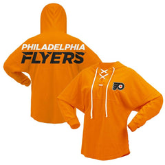 Philadelphia Flyers Fanatics Women's Jersey Lace-Up V-Neck Long Sleeve Hoodie T-Shirt - Orange - NHL