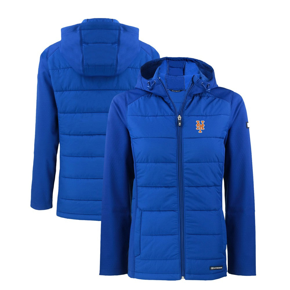 New York Mets Cutter & Buck Women's Evoke Hybrid Eco Softshell Recycled Full-Zip Hoodie Jacket - MLB