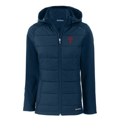Philadelphia Phillies Cutter & Buck Women's Evoke Hybrid Eco Softshell Recycled Full-Zip Hoodie Jacket - MLB
