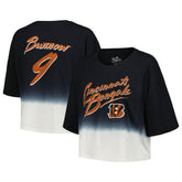 Joe Burrow Cincinnati Bengals Majestic Threads Women's Dip-Dye Player Name & Number Crop Top Black/White | NFL