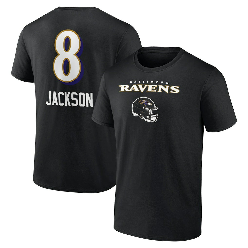 Lamar Jackson Baltimore Ravens Team Wordmark Name & Number T-Shirt Black | NFL