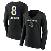 Lamar Jackson Baltimore Ravens Women's Team Wordmark Long Sleeve V-Neck T-Shirt Black | NFL