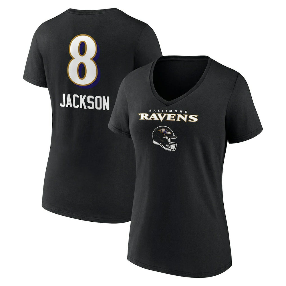Lamar Jackson Baltimore Ravens Women's Team Wordmark Name & Number V-Neck T-Shirt Black | NFL