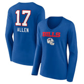 Josh Allen Buffalo Bills Women's Team Wordmark Long Sleeve V-Neck T-Shirt Royal | NFL