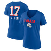 Josh Allen Buffalo Bills Women's Team Wordmark Name & Number V-Neck T-Shirt Royal | NFL