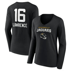 Trevor Lawrence Jacksonville Jaguars Women's Team Wordmark Long Sleeve V-Neck T-Shirt Black | NFL