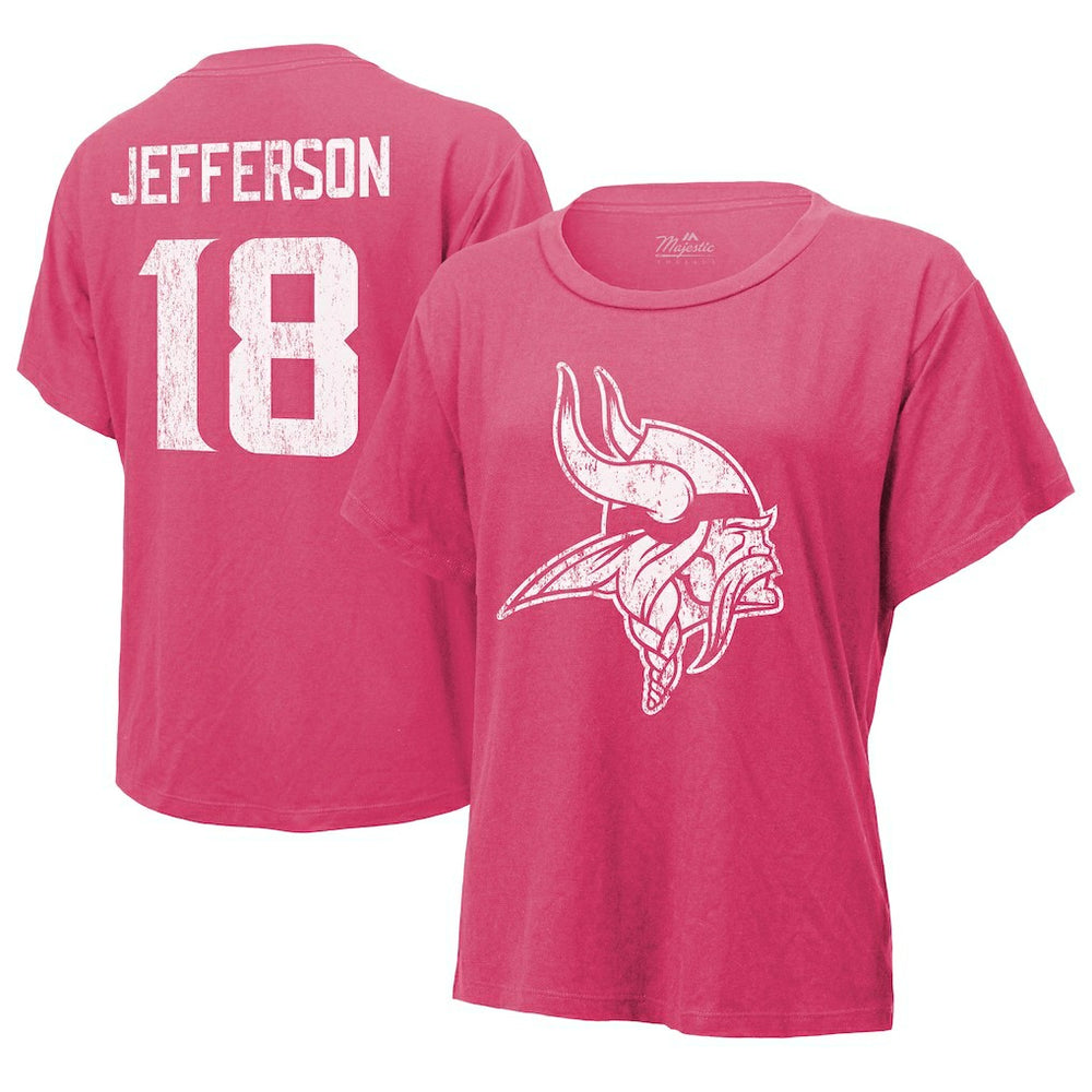 Justin Jefferson Minnesota Vikings Majestic Threads Women's Name & Number T-Shirt Pink | NFL