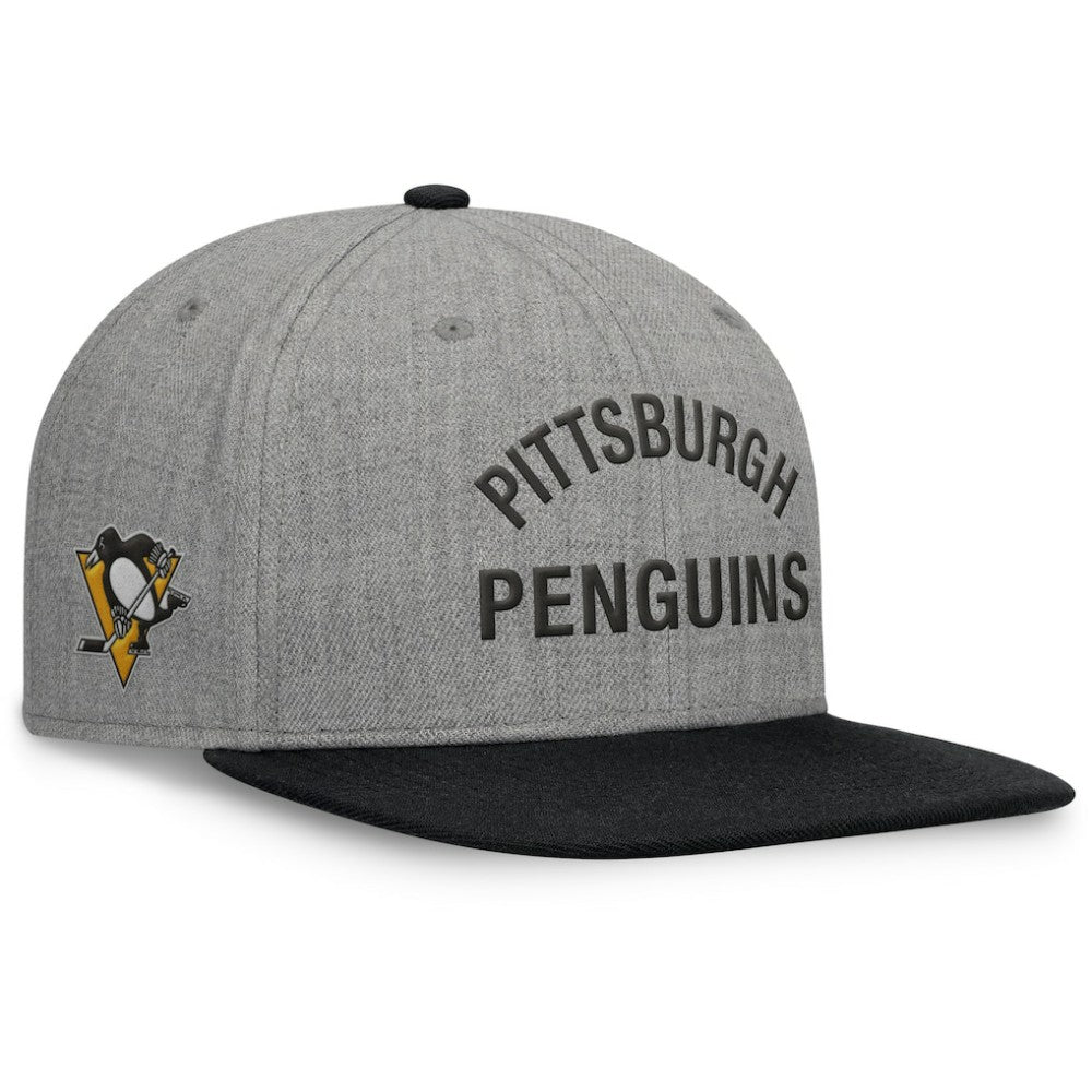 Pittsburgh Penguins Fanatics Elements Flat Brim Leather Strapback Hat - Heather Gray - NHL