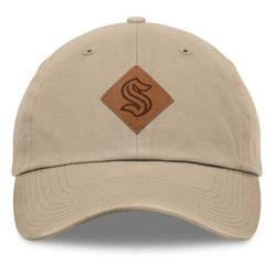 Seattle Kraken Fanatics Elements Unstructured Patch Leather Strapback Hat - Khaki - NHL