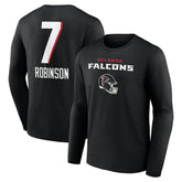 Bijan Robinson Atlanta Falcons Team Wordmark Name & Number Long Sleeve T-Shirt Black | NFL