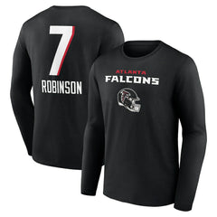 Bijan Robinson Atlanta Falcons Team Wordmark Name & Number Long Sleeve T-Shirt Black | NFL