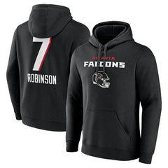 Bijan Robinson Atlanta Falcons Team Wordmark Name & Number Pullover Hoodie Black | NFL